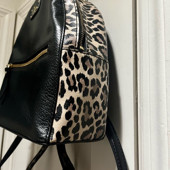 NWOT Kate Spade ♠️ black and animal print 109% cow leather small backpack - Picture 6 of 15